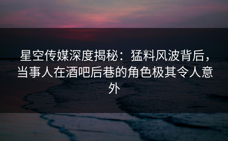 星空传媒深度揭秘：猛料风波背后，当事人在酒吧后巷的角色极其令人意外